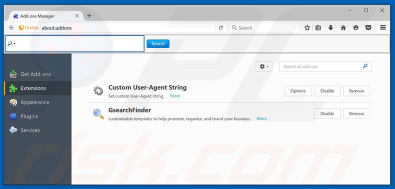 Removing search.searchtp.com related Mozilla Firefox extensions
