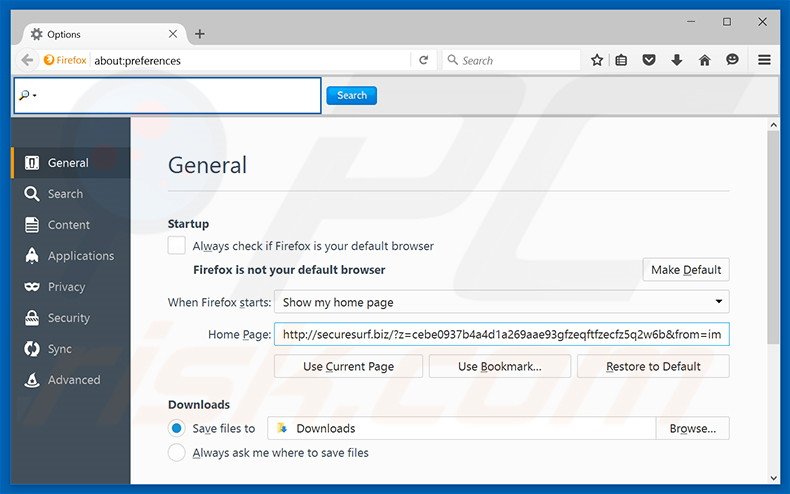 Removing securesurf.biz from Mozilla Firefox homepage