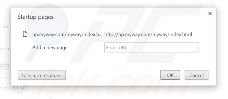 Removing hp.myway.com from Google Chrome homepage