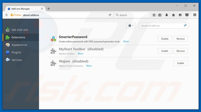Removing hp.myway.com related Mozilla Firefox extensions