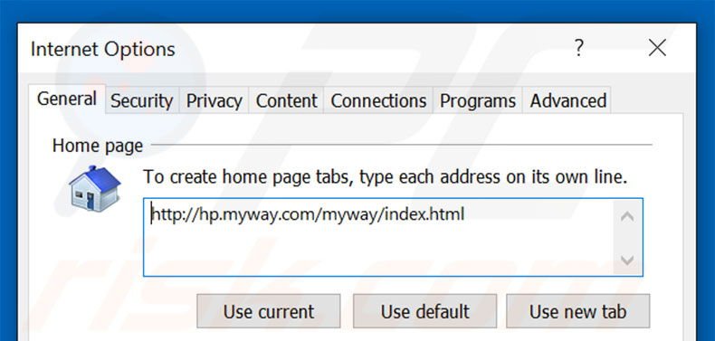 Removing hp.myway.com from Internet Explorer homepage