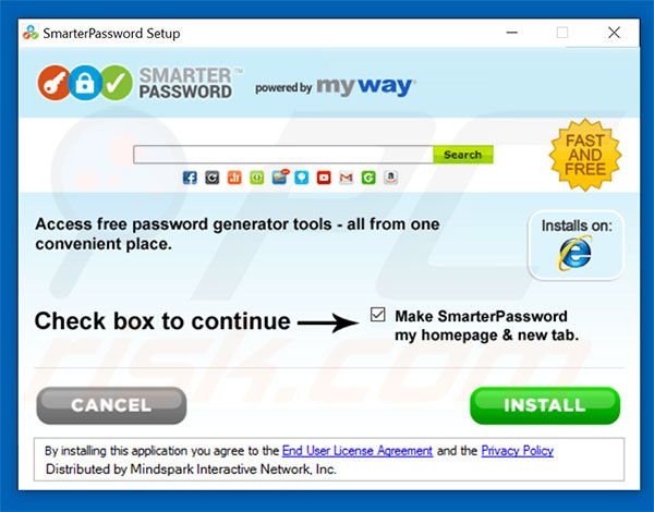 Official SmarterPassword browser hijacker installation setup