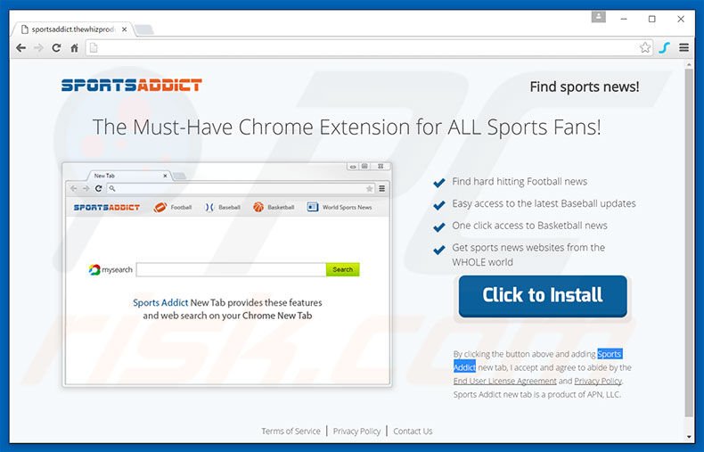 Website used to promote Sports Addict browser hijacker