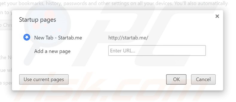 Removing startab.me from Google Chrome homepage