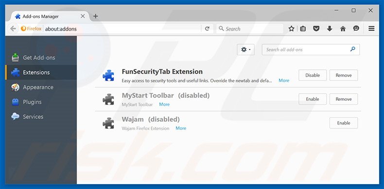 Removing startab.me related Mozilla Firefox extensions