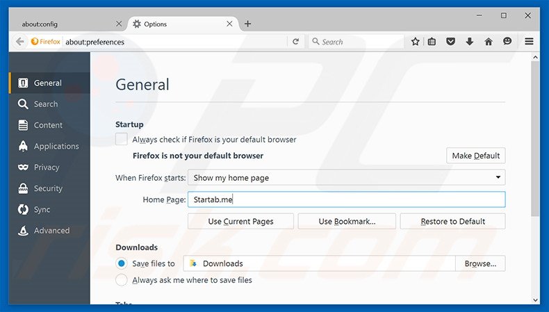 Removing startab.me from Mozilla Firefox homepage