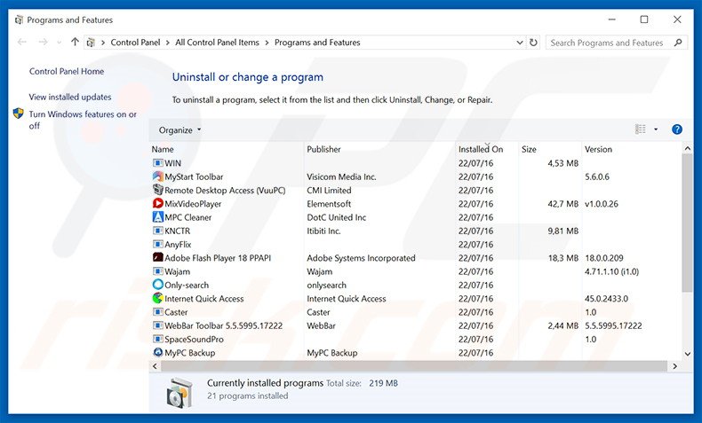 startab.me browser hijacker uninstall via Control Panel