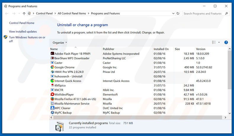 start-pagesearch.com browser hijacker uninstall via Control Panel
