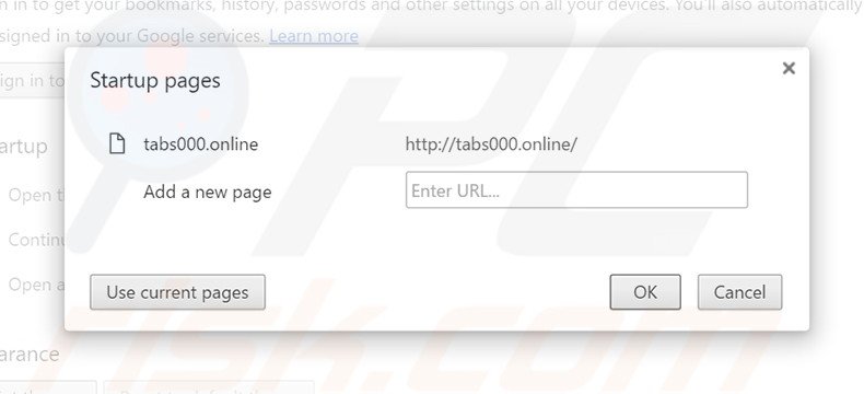 Removing tabs000.online from Google Chrome homepage
