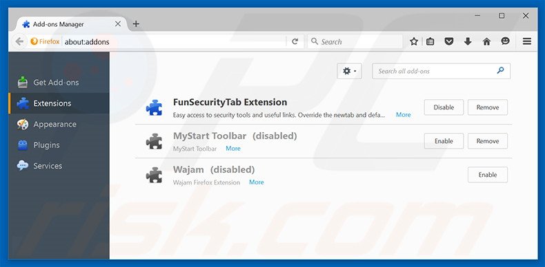Removing tabs000.online related Mozilla Firefox extensions