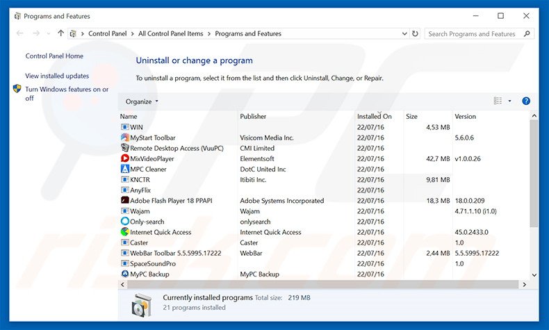 tabs000.online browser hijacker uninstall via Control Panel