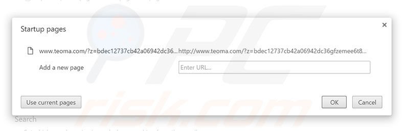 Removing teoma.com from Google Chrome homepage