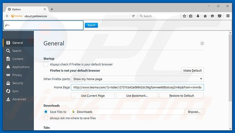 Removing teoma.com from Mozilla Firefox homepage