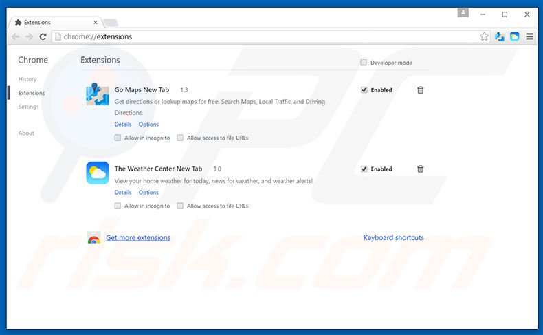 Removing search.theweathercenter.co related Google Chrome extensions