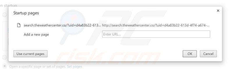Removing search.theweathercenter.co from Google Chrome homepage