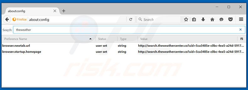 Removing search.theweathercenter.co from Mozilla Firefox default search engine