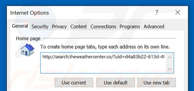 Removing search.theweathercenter.co from Internet Explorer homepage