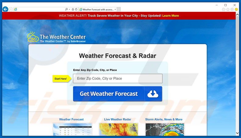 Website used to promote The Weather Center browser hijacker