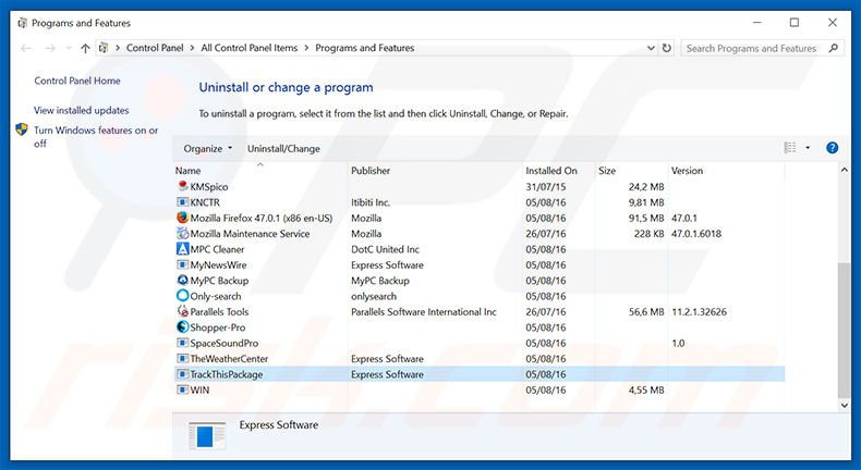 search.searchtrmypa.com browser hijacker uninstall via Control Panel