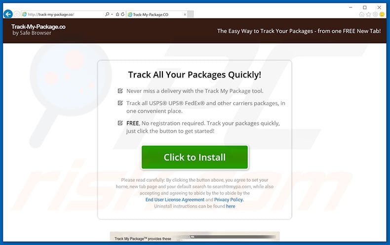 Website used to promote Track This Package browser hijacker