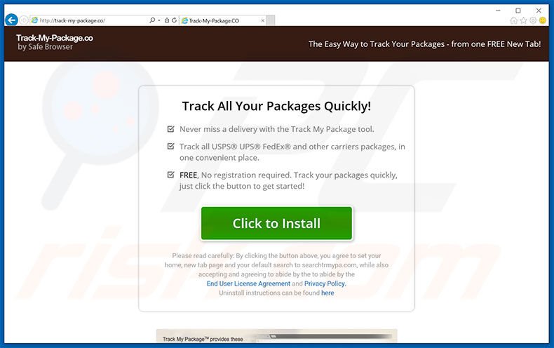 Website used to promote Track This Package browser hijacker