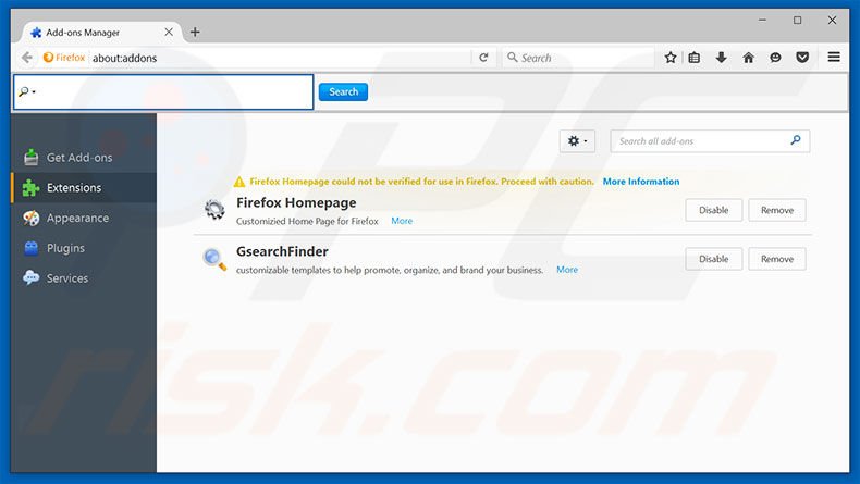 Removing search.mysearch.com related Mozilla Firefox extensions