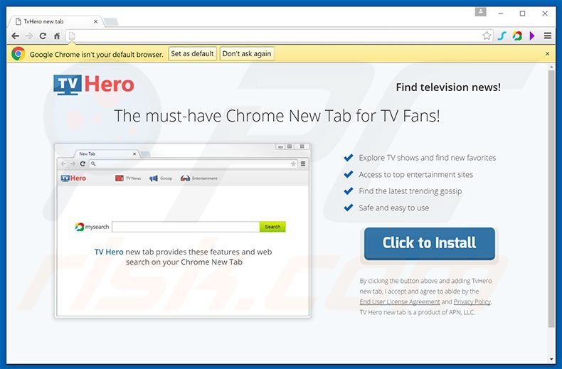 Website used to promote TvHero browser hijacker