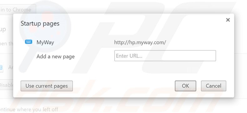 Removing hp.myway.com from Google Chrome homepage