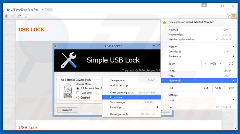 Removing USB Locker  ads from Google Chrome step 1