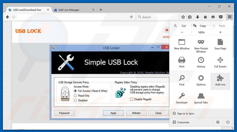 Removing USB Locker ads from Mozilla Firefox step 1