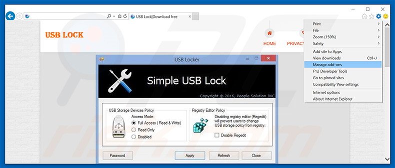 Removing USB Locker ads from Internet Explorer step 1