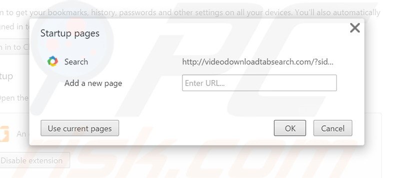 Removing videodownloadtabsearch.com from Google Chrome homepage