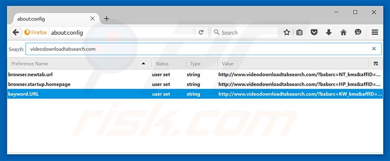 Removing videodownloadtabsearch.com from Mozilla Firefox default search engine