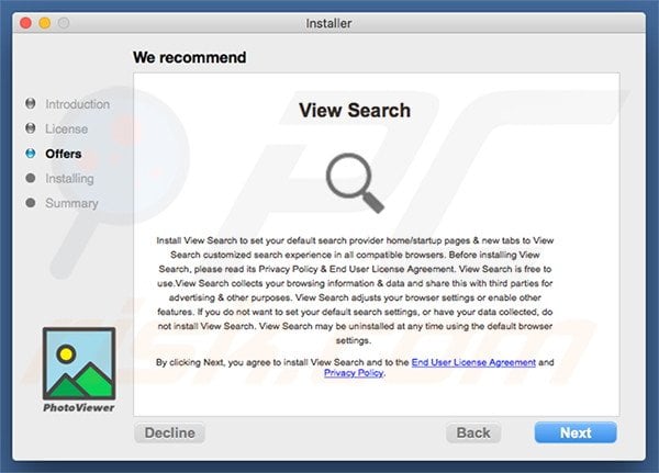 Delusive installer used to promote search.viewsearch.net
