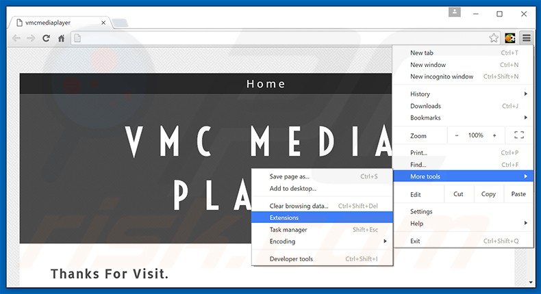 Removing VMC Media Player  ads from Google Chrome step 1