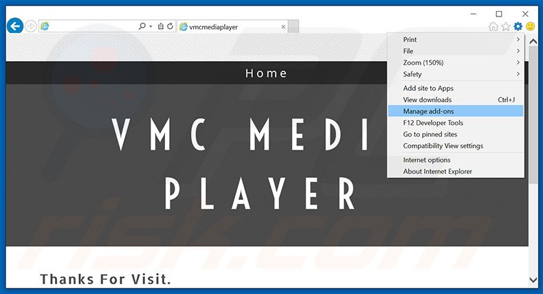 Removing VMC Media Player ads from Internet Explorer step 1