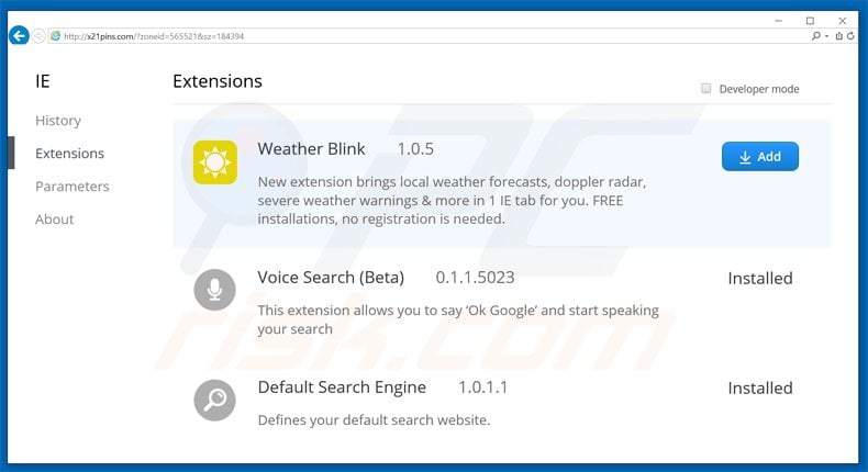 deceptive pop-up promoting weatherblink toolbar