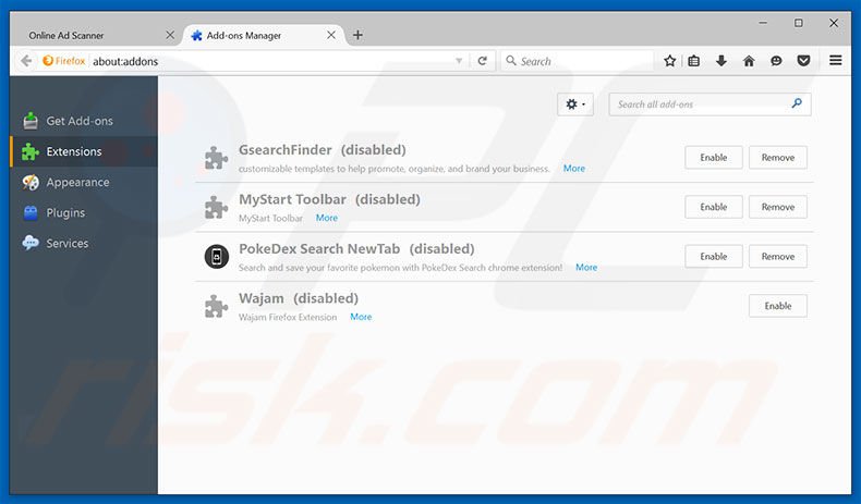 Removing Windows Range Manager ads from Mozilla Firefox step 2