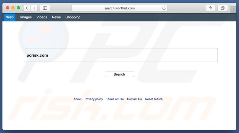 search.worthut.com browser hijacker on a Mac computer