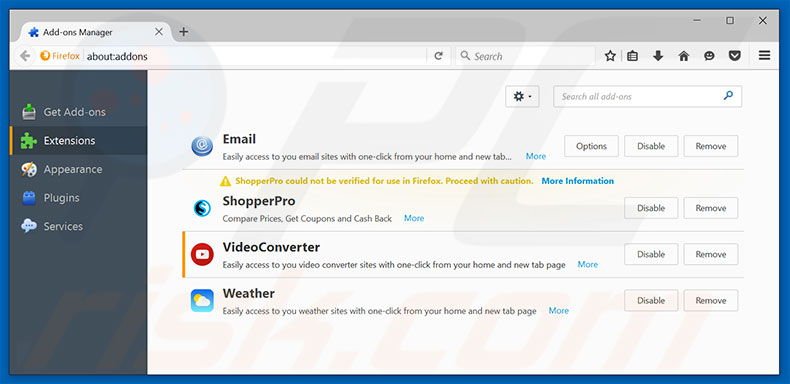 Removing search.yourvidconverter.com related Mozilla Firefox extensions