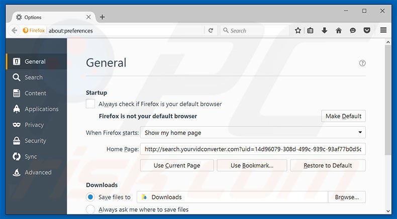 Removing search.yourvidconverter.com from Mozilla Firefox homepage