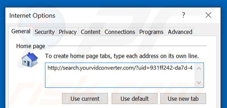 Removing search.yourvidconverter.com from Internet Explorer homepage