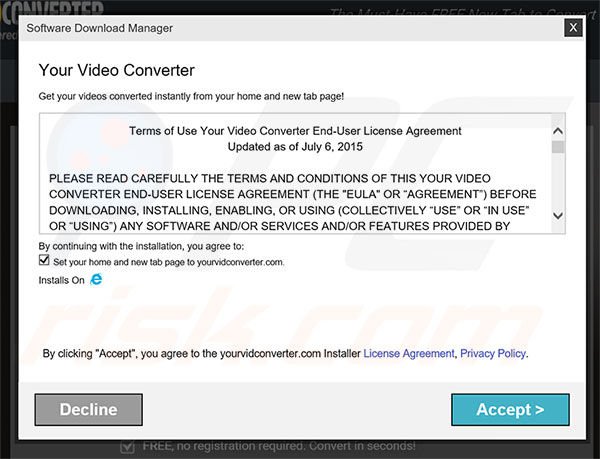Official Your Video Converter browser hijacker installation setup