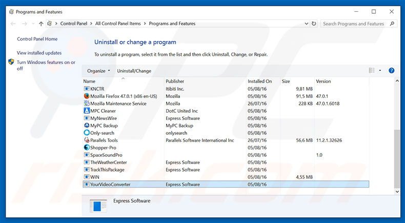 search.yourvidconverter.com browser hijacker uninstall via Control Panel
