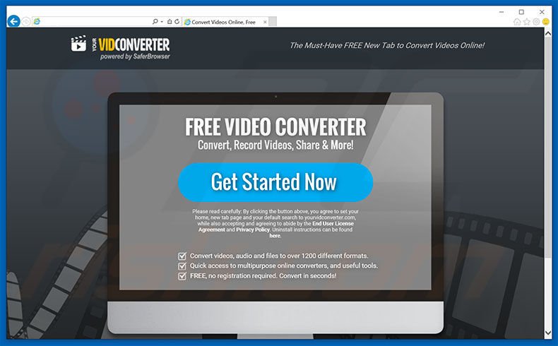 Website used to promote Your Video Converter browser hijacker