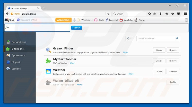 Removing search.yourweatherhub.com related Mozilla Firefox extensions