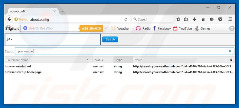 Removing search.yourweatherhub.com from Mozilla Firefox default search engine