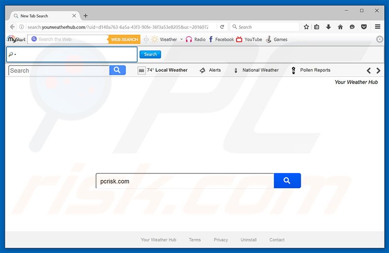search.yourweatherhub.com browser hijacker