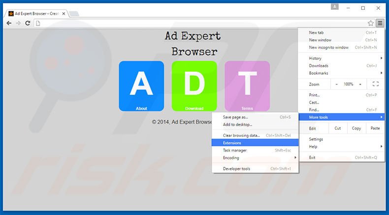 Removing Ad Expert Browser  ads from Google Chrome step 1