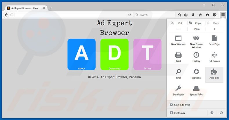 Removing Ad Expert Browser ads from Mozilla Firefox step 1